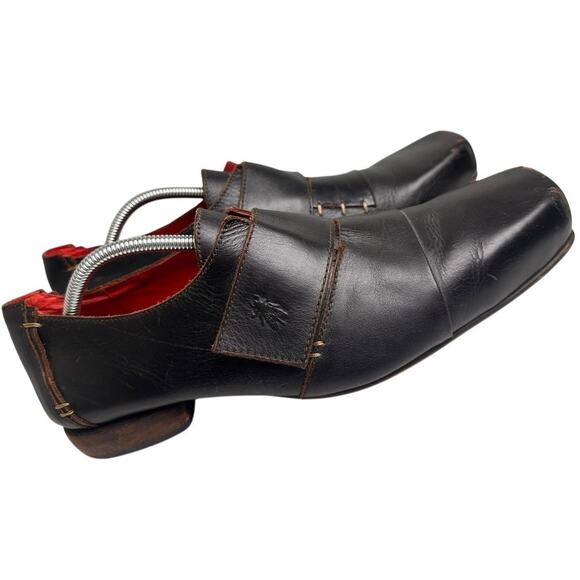 Fly London Square Toe Single Monk Strap Black Leather Men Shoes Sz 45 11.5-12 US - Picture 5 of 16